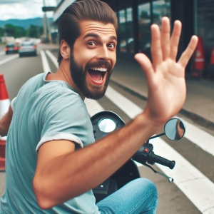 Goodbye by a man on a motorcycle