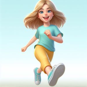 a miss is walking on a blue background