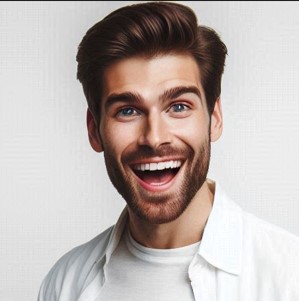 man speaking content in a white background
