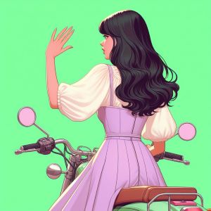 Goodbye by woman on a bicycle