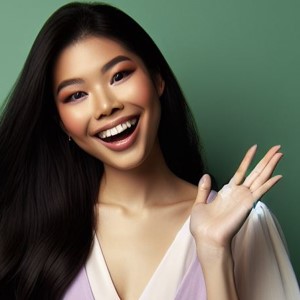 Japanese woman say hello