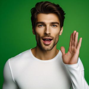 hello man said on a green background.