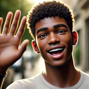 boy hey waving saying hello