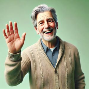 senior waving hand smiling