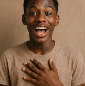 African guy speaking on hand.