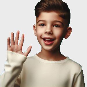 boy waving in white