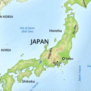 Japan map in green and blue