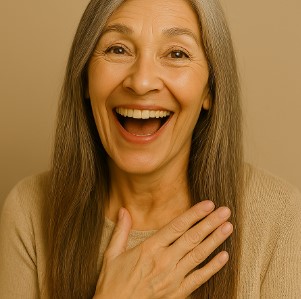 a lady speaking with a hand