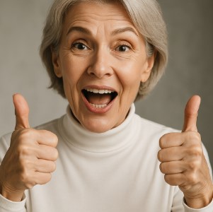 lady thumbs up speaking