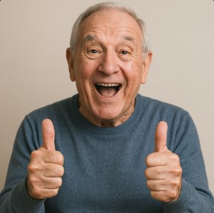 senior up thumbs speaking 