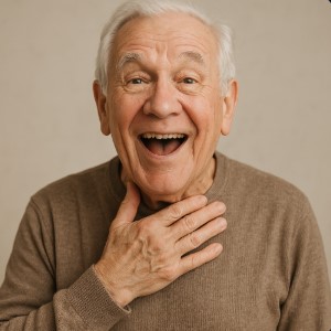 senior with the hand in body speaking