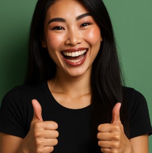 woman_thumbs_black t-shirt