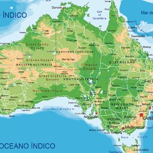 australia map in green yellow and blue