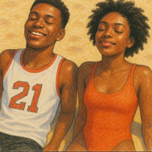 pencil color draw brother n sister are sunbathing