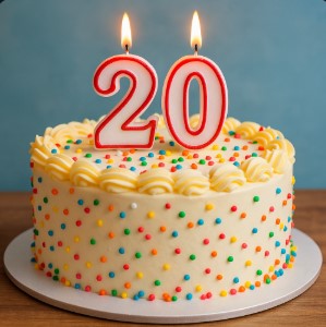 cake 20 white cream with colored sprinkles