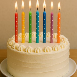 cake birthday 7 candles multicolor white cream