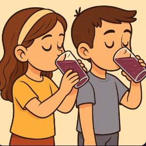 children cartoon drinking blackberry juices