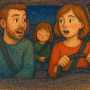 family poencil draw in car night