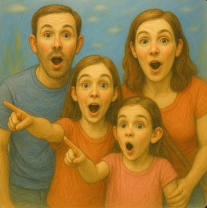 family visiting the aquarium