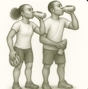 girl and guy drinking they worked out