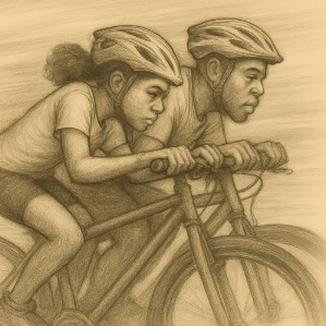 pencil draw girl n guy working out on bicycles
