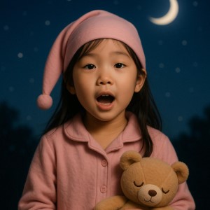 girl in pijama, exterior night. she is speaking