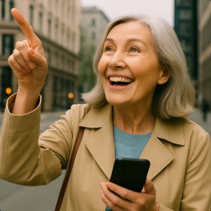 lady she will find in the city she has a mobile in the nad and she is pointing.