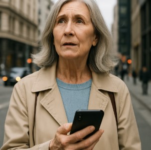 lady to find in the city she has a mobile in hand