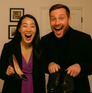 man and woman speaking we went out