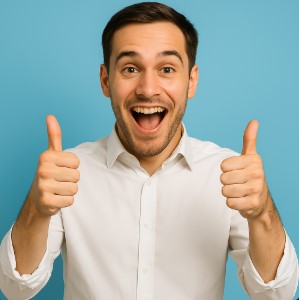 man_ thumbs_ on blue