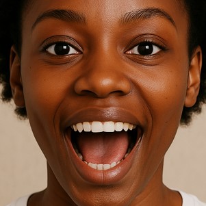 african miss_ extreme close up portrait she is smiling and speaking