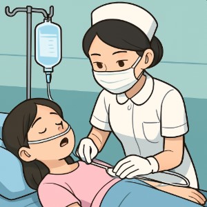 nurse treating a girl patient. in a hospital