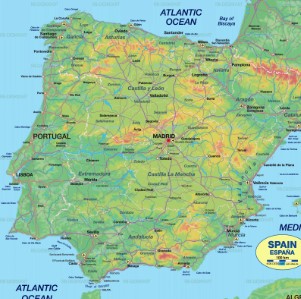 spain map in green and blue