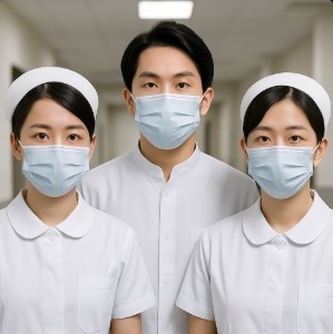 the nurses wearing surgical masks in hospital white uniforms