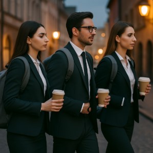 they are walking the will study they are wearing black suites