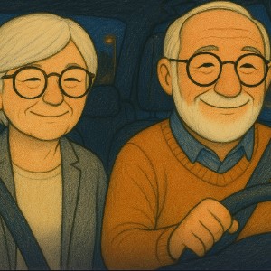 draw they seniors driving a car