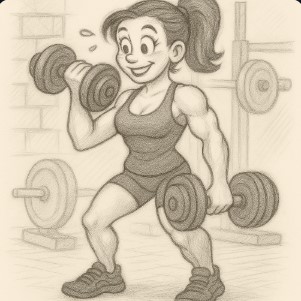 woman pencil cartoon to workout