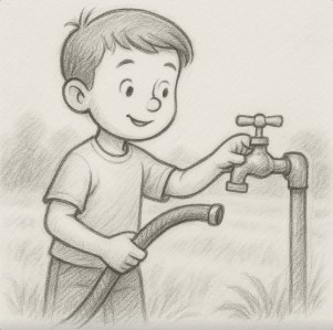 boy pencil he is going to water