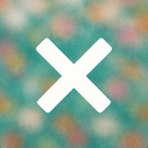 a white big X letter on a blue turquoise, colors splattered blurred background.